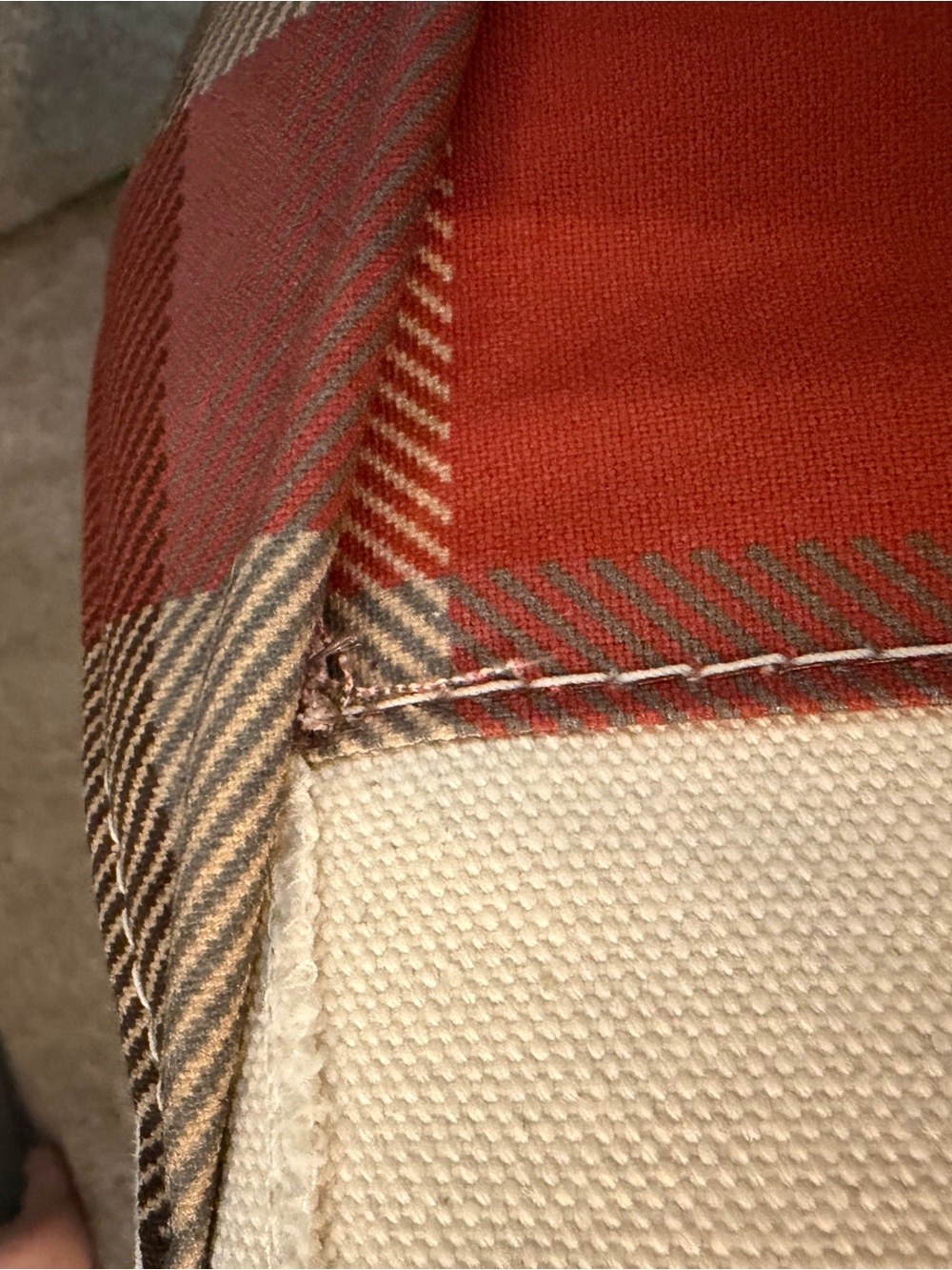 L.L. Bean Medium Plaid Boat & Tote in Cream, Red, Tan & Gray Apple Cider - Picture 5 of 7